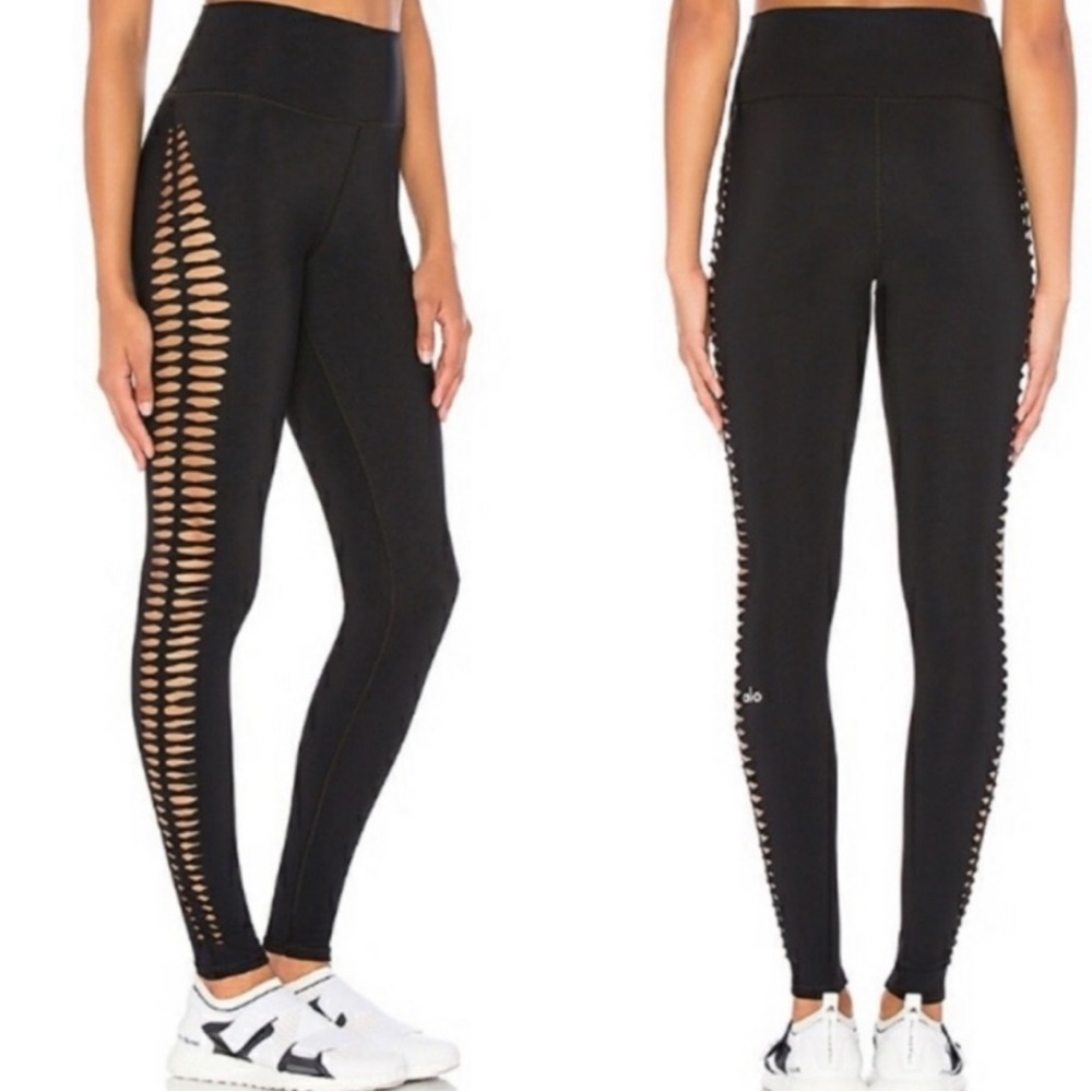 Alo Yoga Reform Black High Waist Side Cut Out Leggings